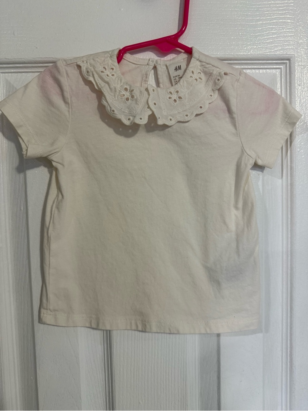 H&M Cream Eyelet Collar Short Sleeve Top for Kids size 18M